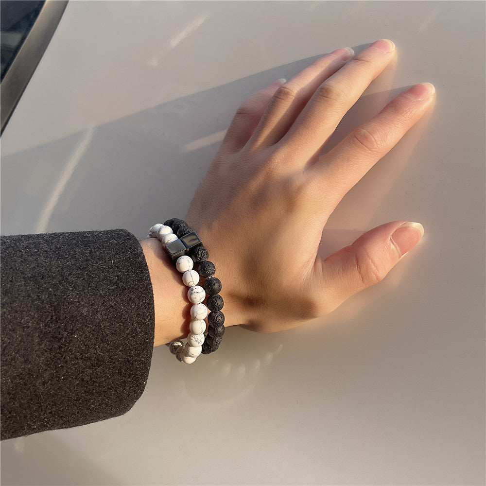 Wholesale Punk Bracelet Micro-set Zircon Diamond Ball Skull Set Bracelet Men's Bead Bracelet